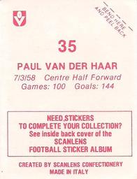 1983 Scanlens VFL Stickers #35 Paul Van Der Haar Back